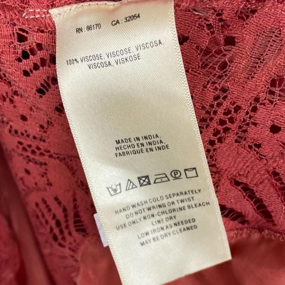 Anthropologie Moulinette‎ Soeurs Satin Lace V-Neck Blouse Size XS Red Bohemian - Picture 7 of 11